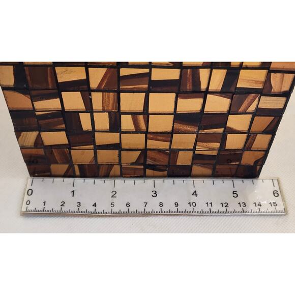 TISSUE BOX HOLDER/COVER-Glass Mosiac-Browns-Golds-Top Opening-5.5 x 6 in - Picture 9 of 10